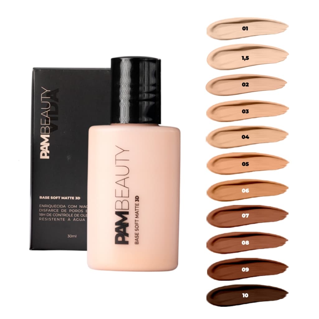 Base Líquida VIDA Soft Matte 3D – Longa Duração e Controle de Oleosidade | PAM Beauty 30ml