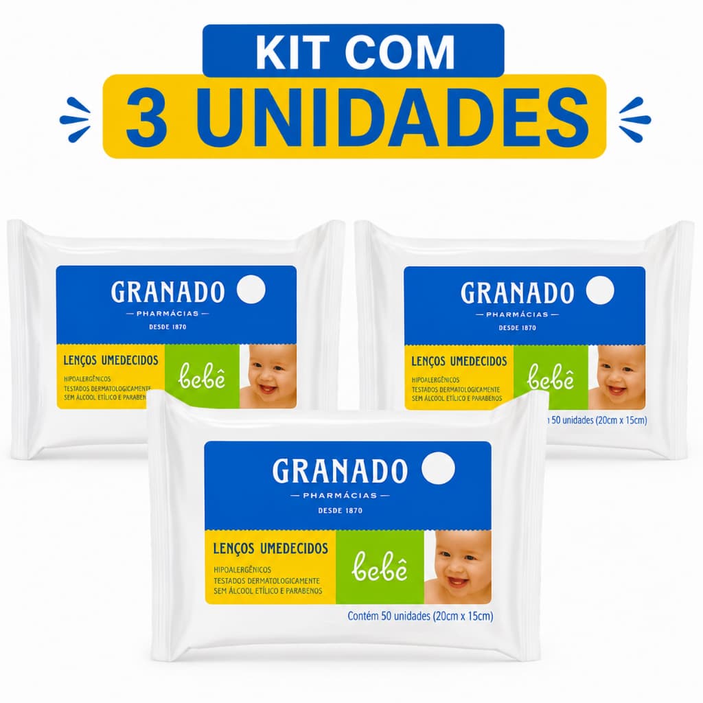 Kit com 3 Unidades - Granado Lenço Umedecido para Bebê, Tradicional - 50 Unidades