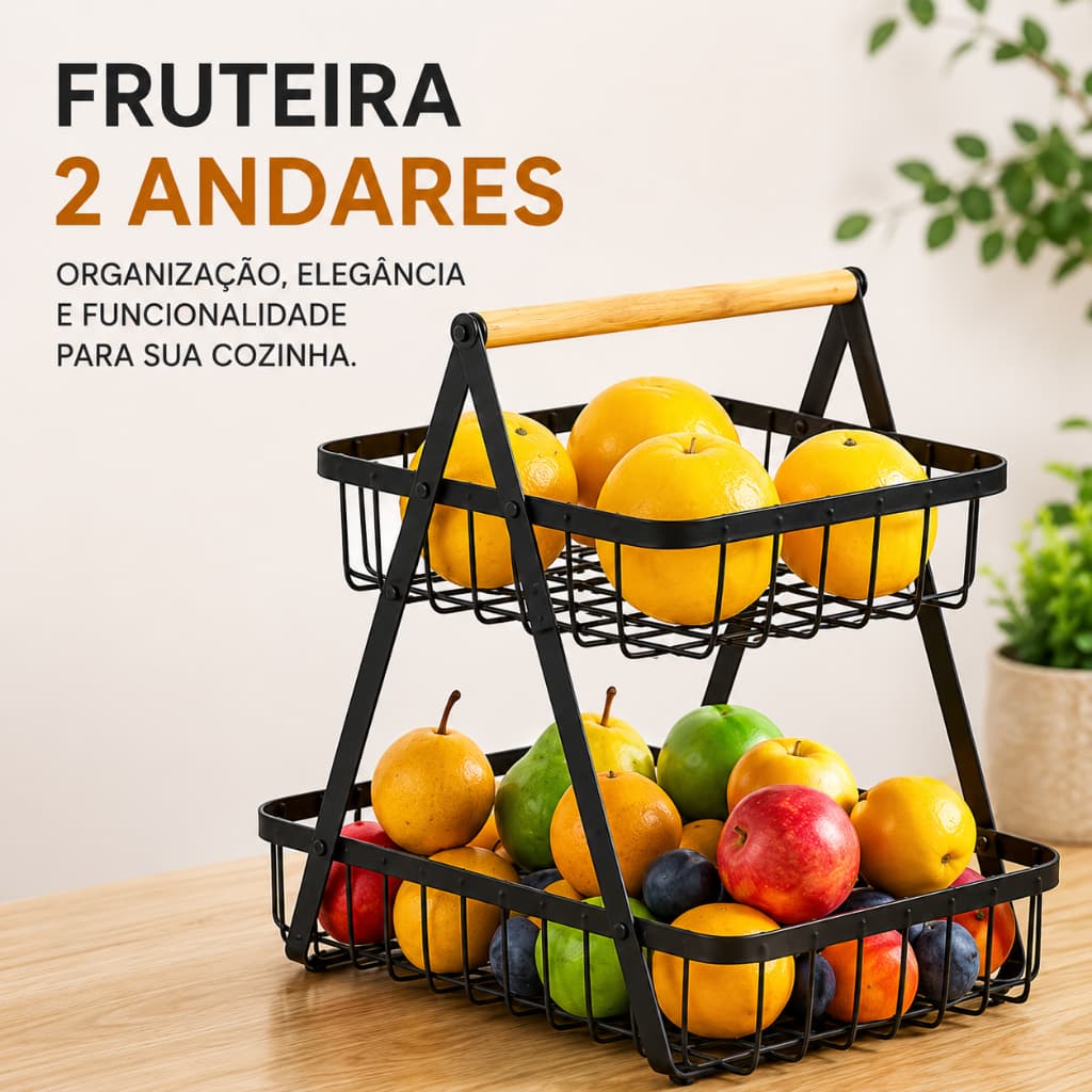 Fruteira de Mesa ou Cesto Multiuso Cesta de metal portátil Organizador para Casa Cozinha Escritório