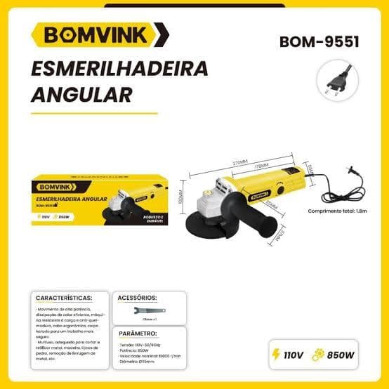 Esmerilhadeira Angular Robusto e Durável 850W BOMVINK