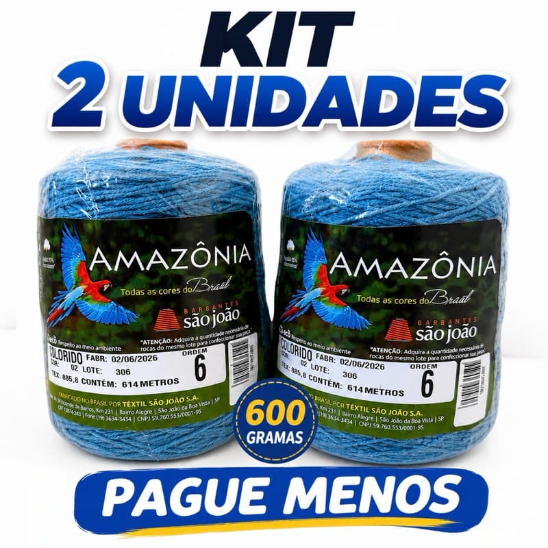 Kit 2 Barbantes Amazônia São João Nº 6 600g 614 Metros Fio para Crochê