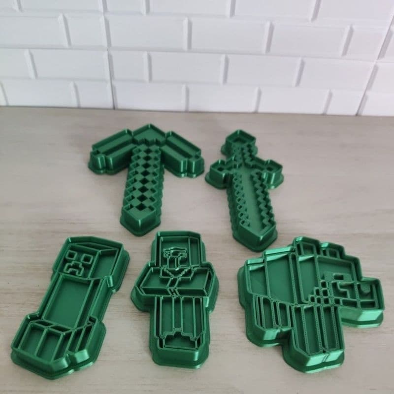 Kit com 5 Cortadores Minecraft | Biscoitos | Cookies | Pasta Americana | Massinha de Modelar