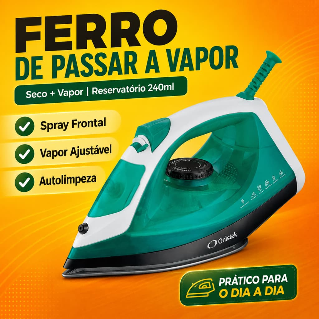 Ferro De Passar A Vapor Onistek Base Cerâmica 240ml 127V Ou 220V Spray Seco E Vapor Ajustável