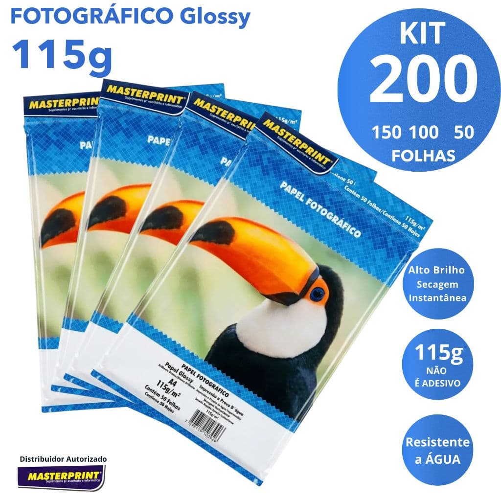 Papel Fotográfico A4 115g Brilhante Glossy Mastrerprint Resistente a Água