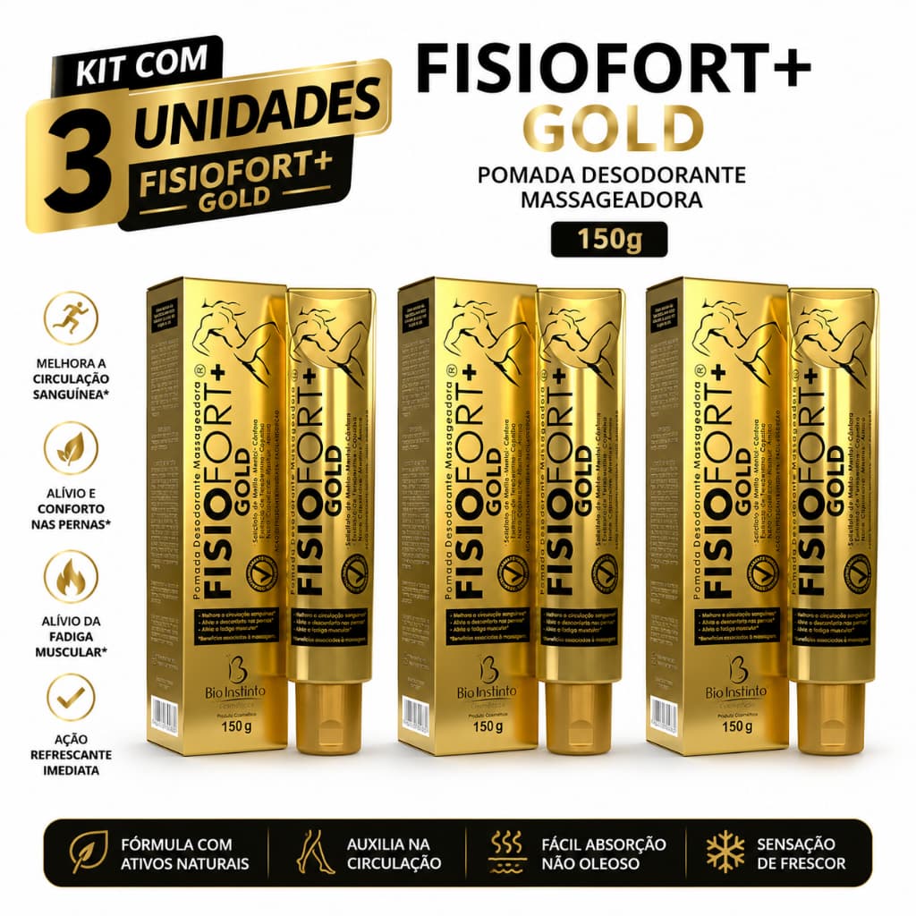 🔥KIT 3 Pomada Desodorante Massageadora Fisiofort+ Gold 150g 🔥