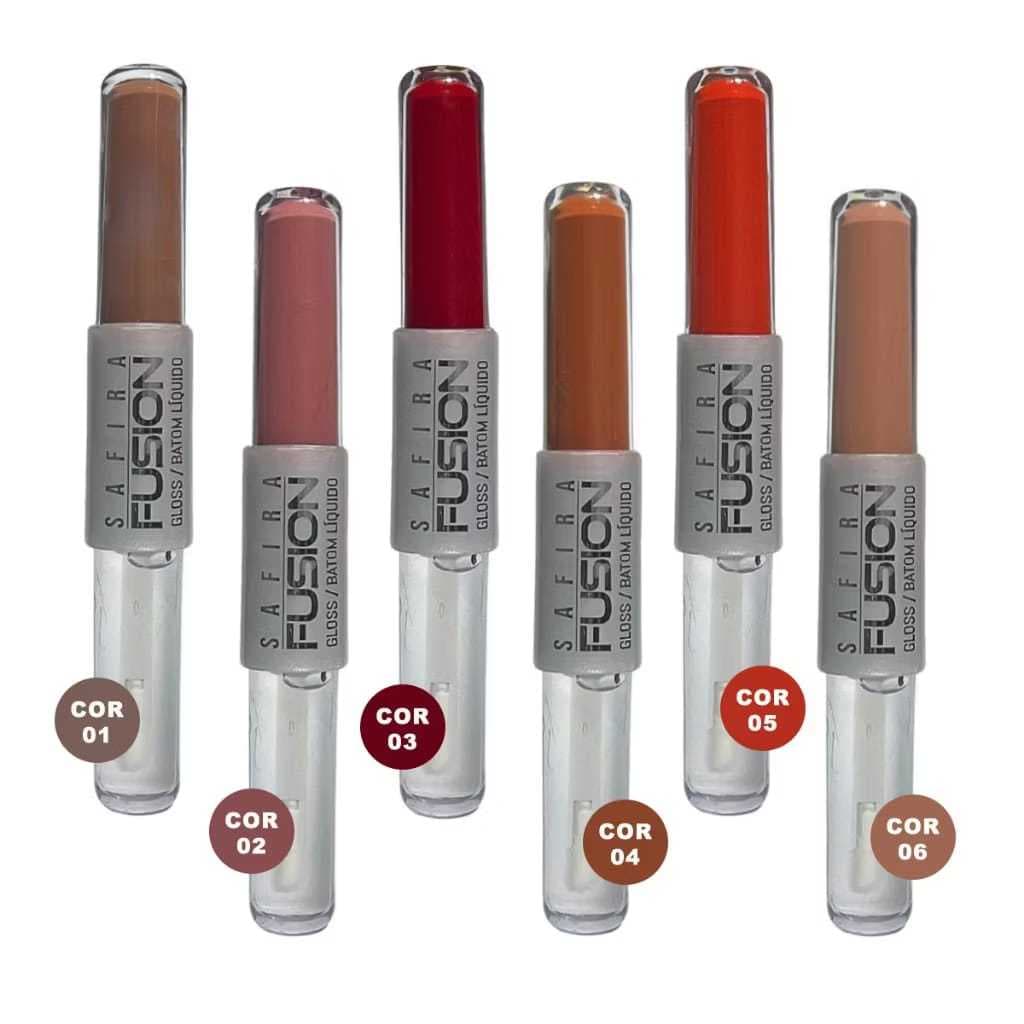 Batom Líquido Matte e Gloss 2 em 1 Safira Fusion Cremoso e Alta Fixação