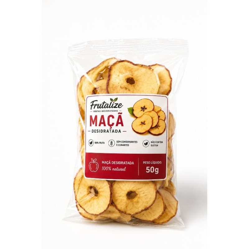 Maçã Desidratada 50g 100% Natural Sem Açúcar | Snack Saudável | Frutalize