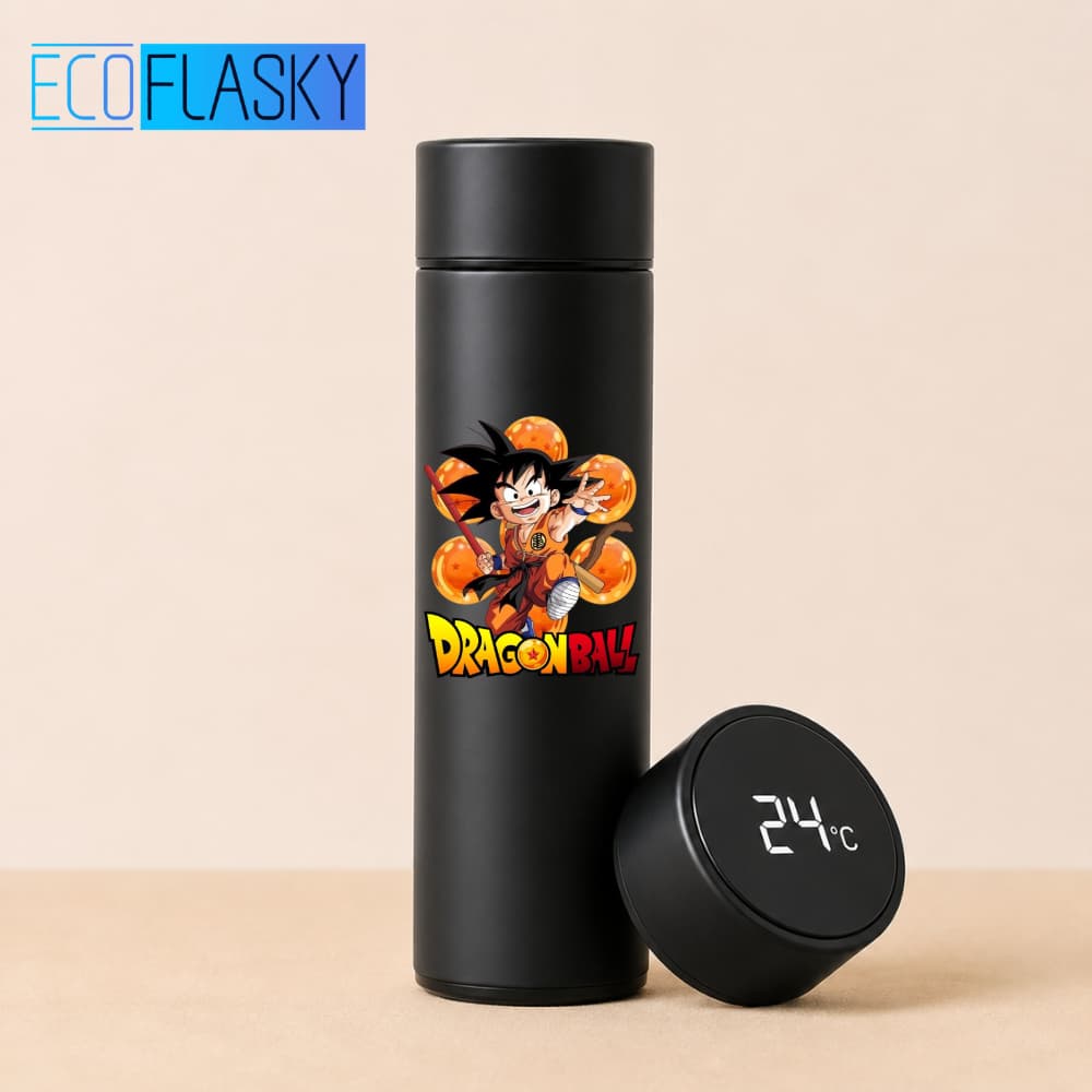 Garrafa Térmica de Água Aço Inoxidável Goku Dragon Ball Termometro LED Digital Anime Mangá 500ml