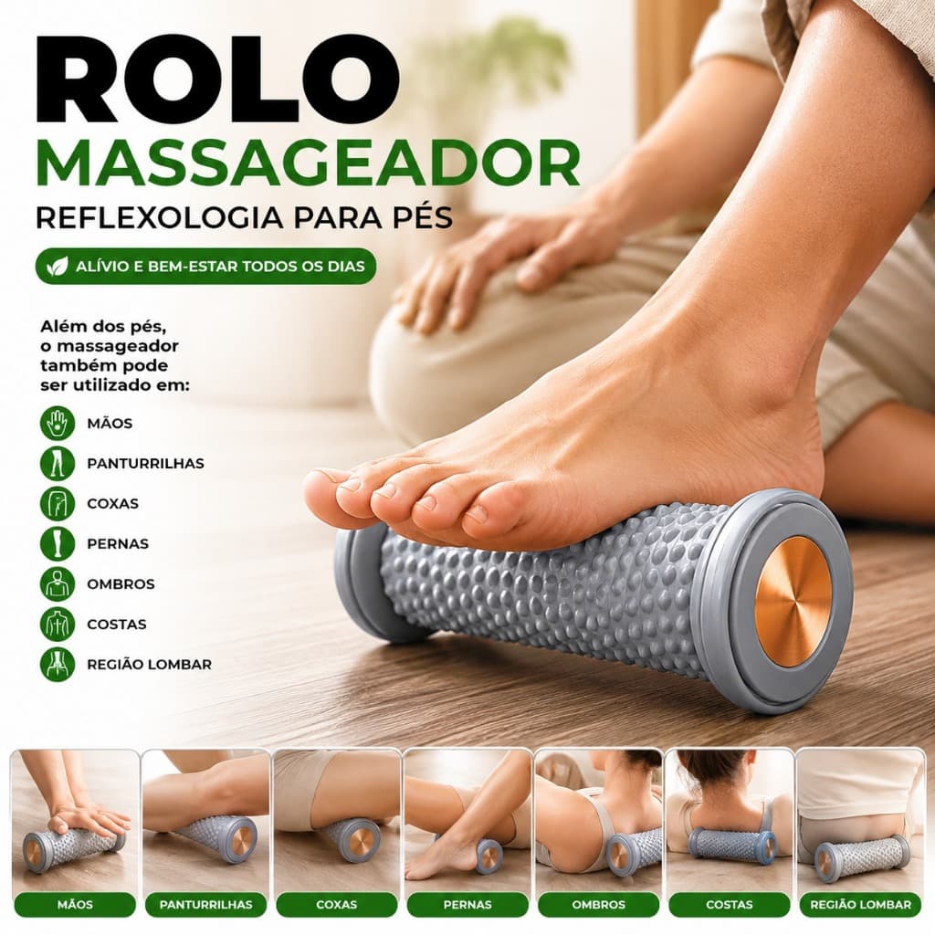 Rolo Massageador Reflexologia para Pés Recuperação Muscular Yoga Pilates Fisioterapia