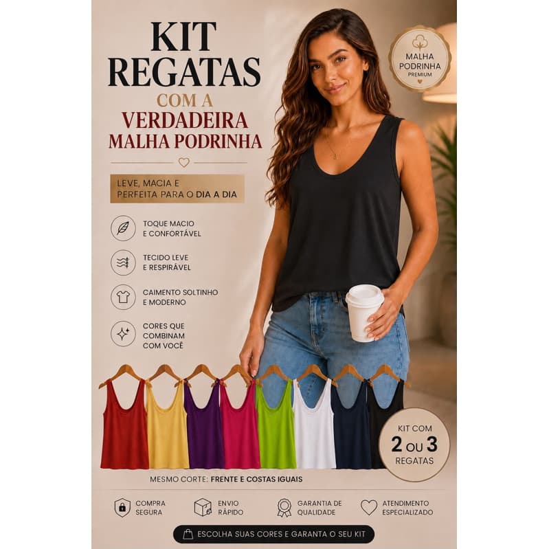 KIT Regata feminina academia malha PODRINHA KIT BIA com 2 ou 3 , blusa camiseta soltinha fitness