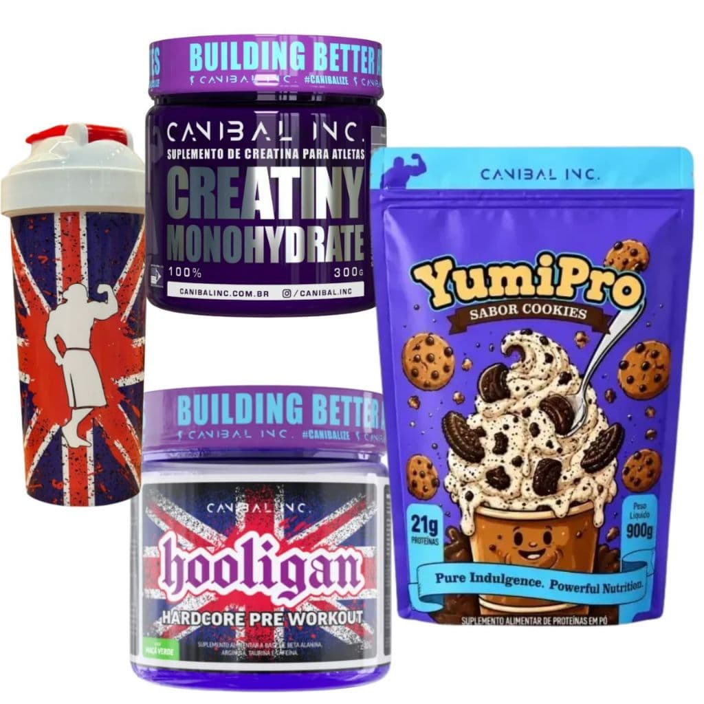 Kit Suplemento Completo Whey Creatina Pre treino Canibal Inc Yumi Pro