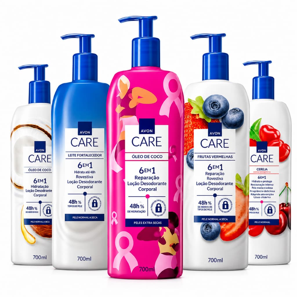 Loção Avon Care 700 ml Creme de Pele Hidratante Desodorante Corporal Fragrâncias Óleo de Coco 6 em 1