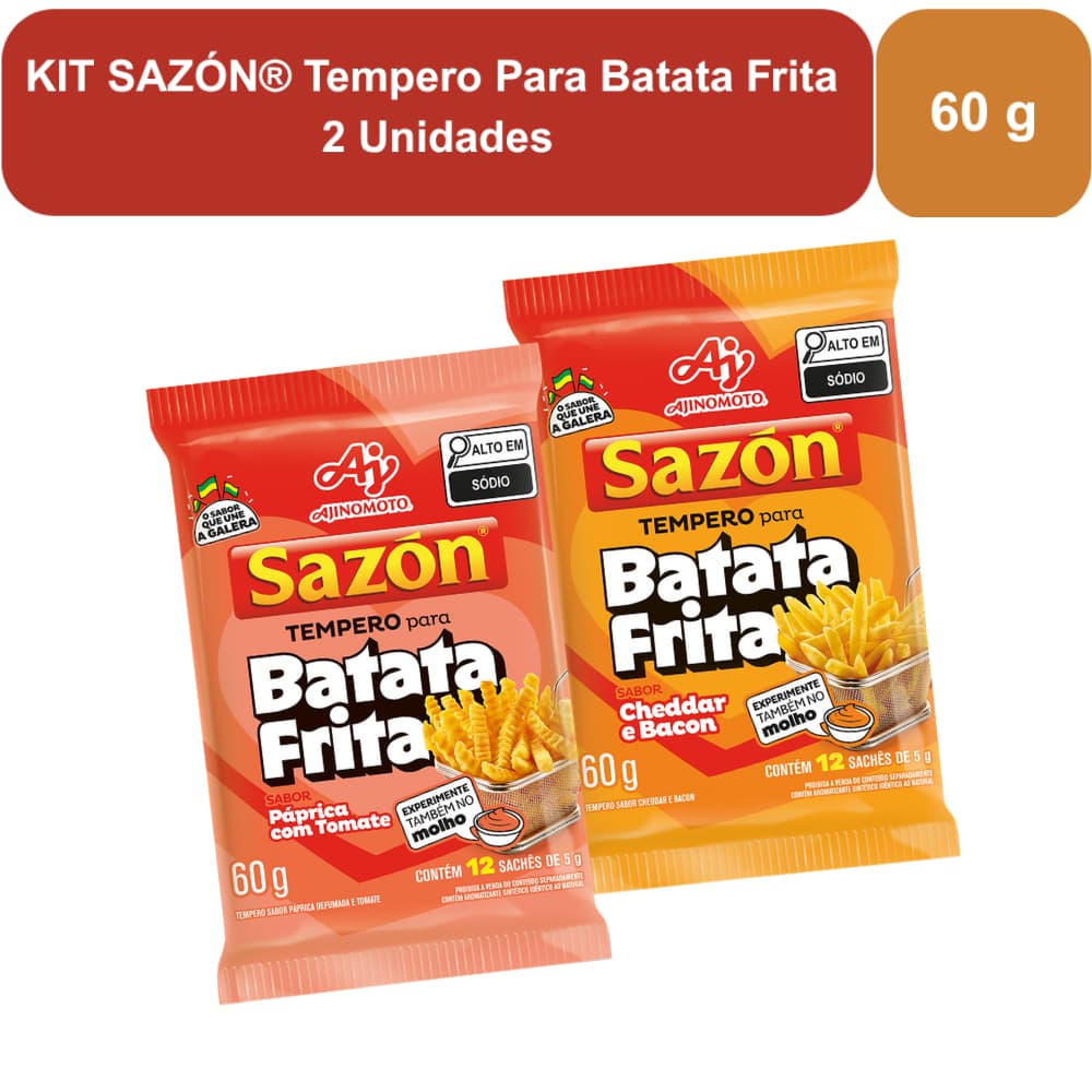 KIT SAZÓN® Tempero Para Batata Frita - Cheddar Bacon e Páprica com Tomate - 2 Unidades