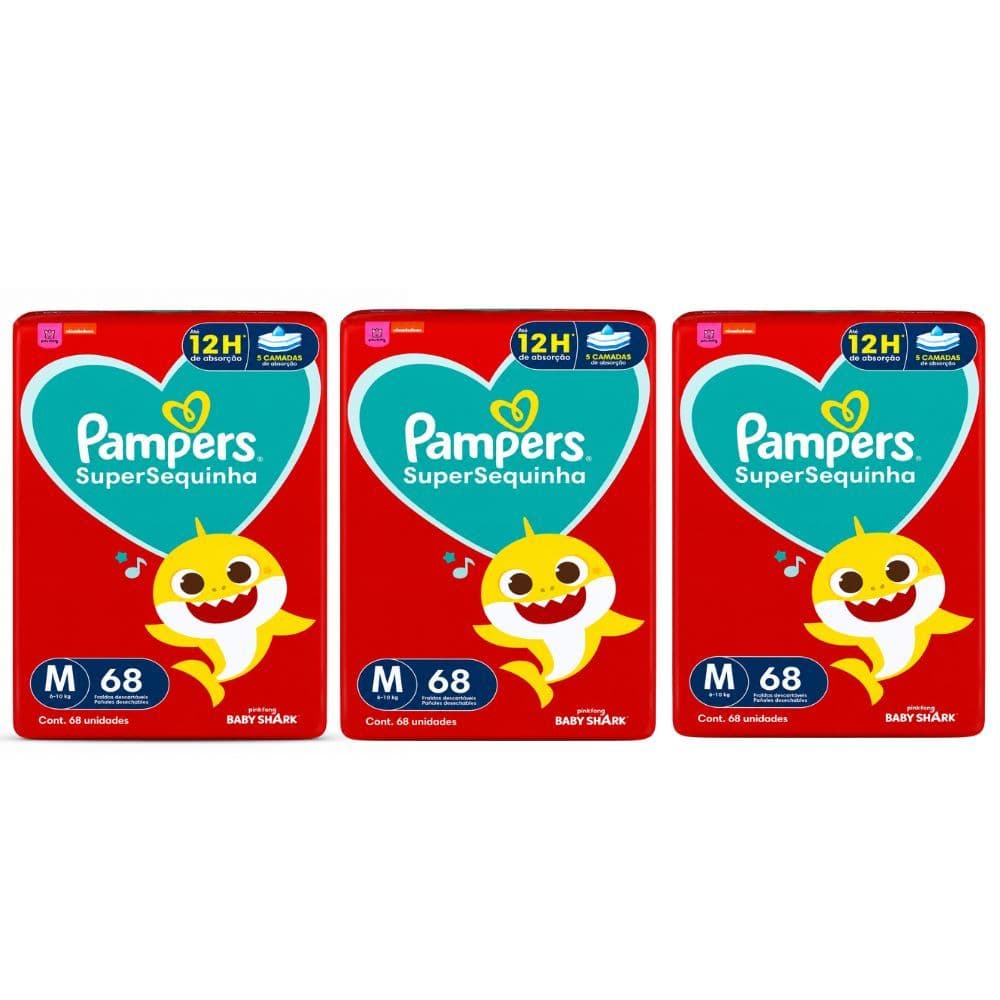 Kit 3 Fraldas Descartáveis Supersequinha Tamanhos Pampers