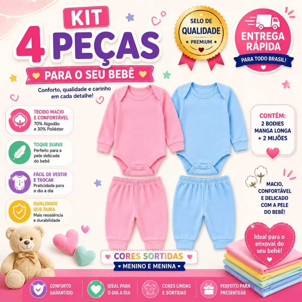 Kit 2 Body + 2 Mijão Menino e Menina Bory para Bebê Infantil Bori Feminino e Masculino Kit para Enxoval