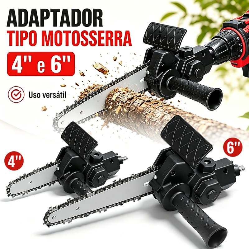 Adaptador portátil motosserra 4 e 6 polegadas, compatível com furadeira e parafusadeira, para corte de madeira