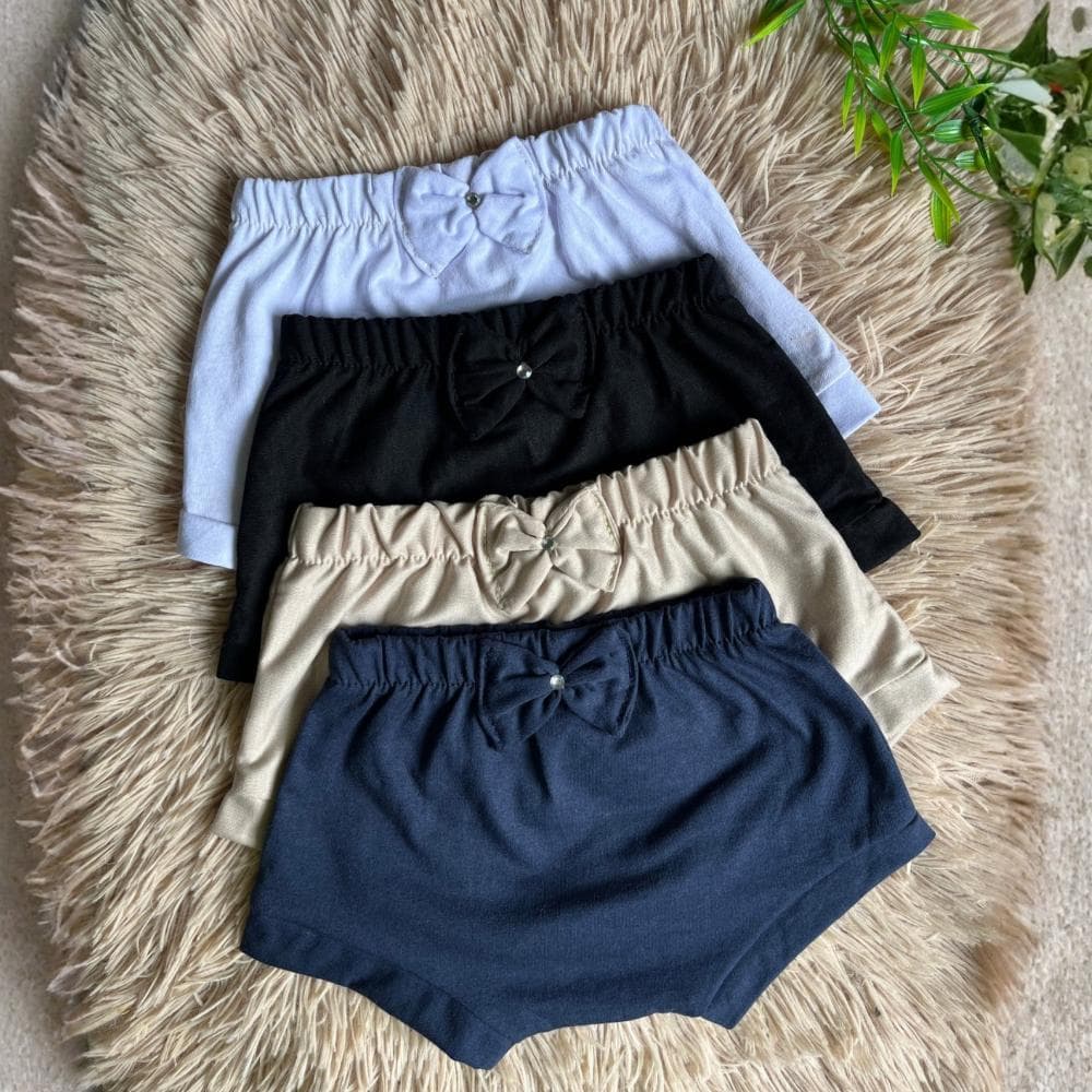 Calcinha Tapa Fralda Kit 4 Shortinho Bebê Infantil Menina Fresquinho Leve Praia Dia a Dia Calor Verão Confortável Macio