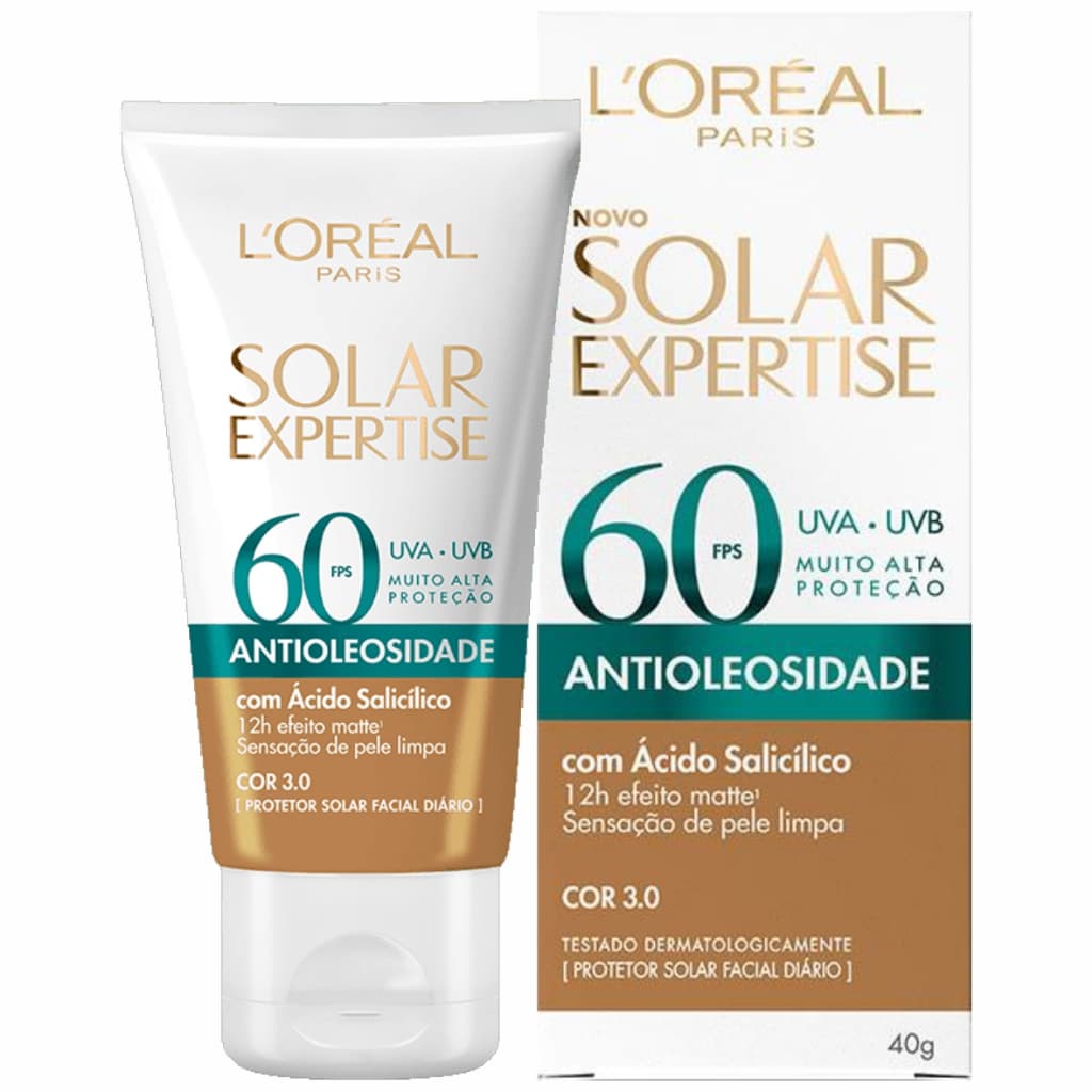 Protetor Facial Solar Expertise Antioleosidade Cor 3.0 Média FPS60 - 40g - L`oréal Paris