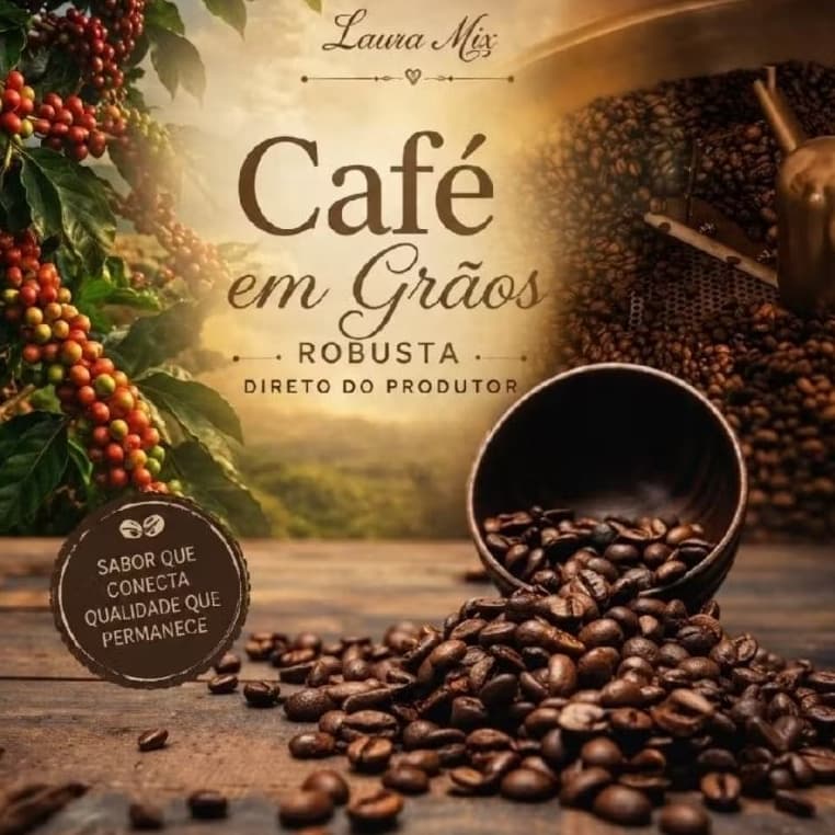 Café Robusta Torrado em Grãos / Pacote de 500 gr / Direto do Produtor