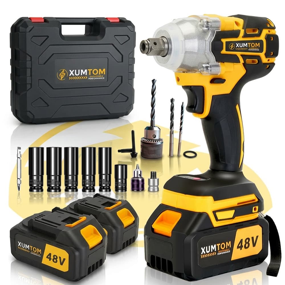 Chave De Impacto Elétrica 450NM Furadeira parafusadeira Motor Brushless 48V com 2 Baterias Bivolt