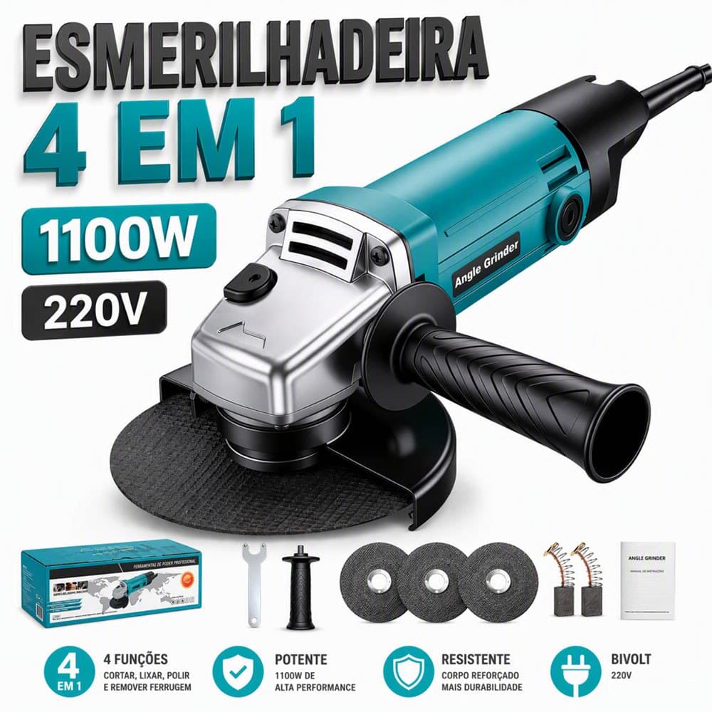 Máquina Esmerilhadeira Elétrica 110-127V/220V 1100W 115mm Alta Performance para Construção e Reparos Gerais