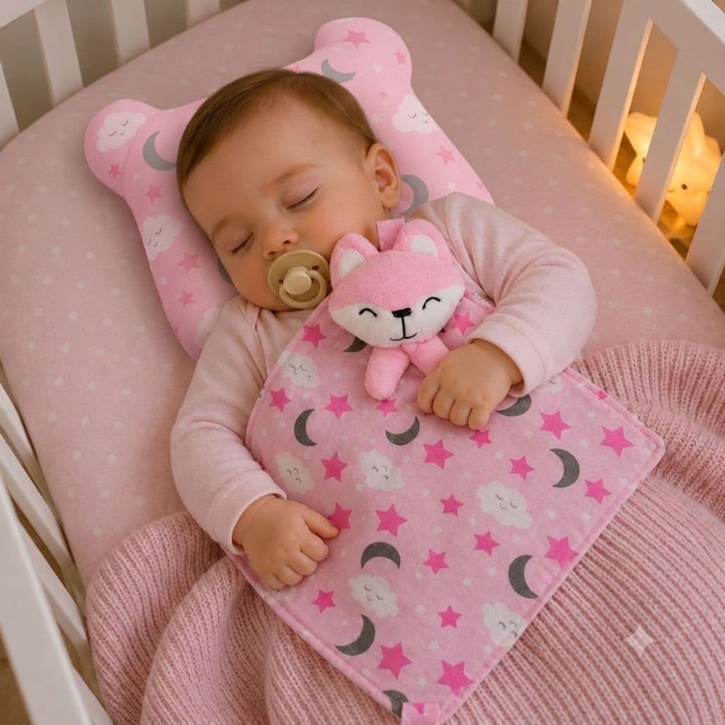 Travesseiro Anatômico para Bebe Kit Naninha com Pelúcia 2 Peças Enxoval Menina Menino Rosa Azul