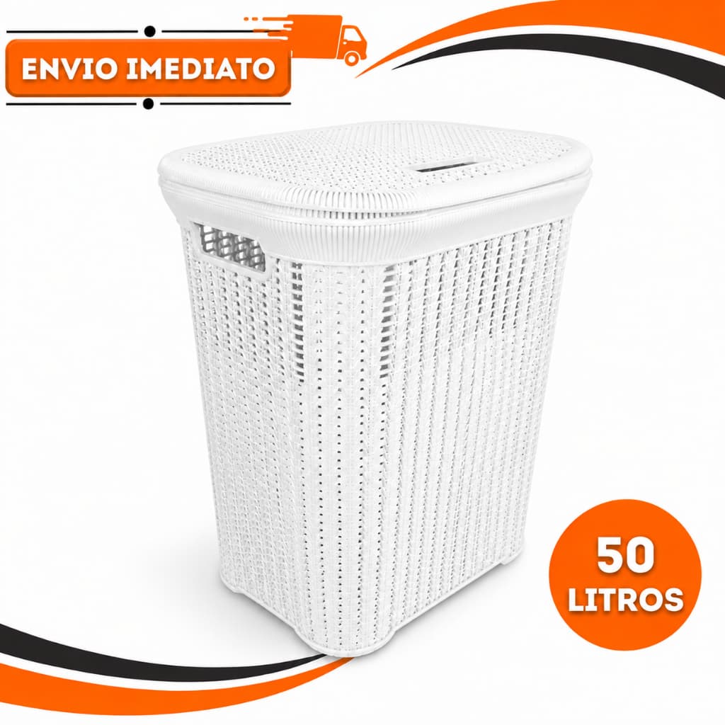 Cesto Organizador Rattan 50 Litros Branco com Tampa Grande Multiuso  Lavanderia Banheiro