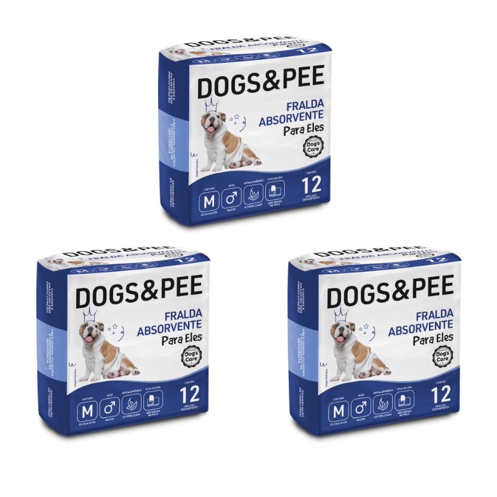 KIT 36 FRALDA TAMANHO M DESCARTÁVEL HIGIÊNICA CÃES MACHO CACHORRO DOGS AND PEE DOGS CARE