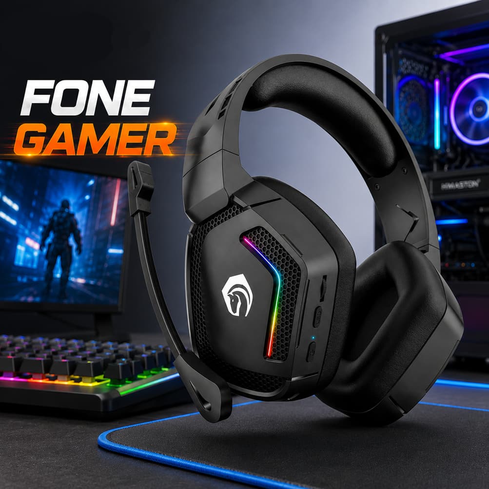 Fone de Ouvido Gamer Headset Gamer Bluetooth RGB com Microfone Sem Fio LED para PC Notebook Celular H'Maston SNS12