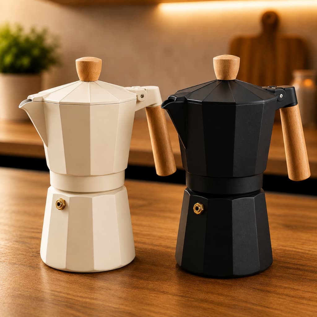 Cafeteira Italiana Milão 300ml 6 Xícaras Moka Alumínio Café Expresso Manual Creme Preta para Fogão
