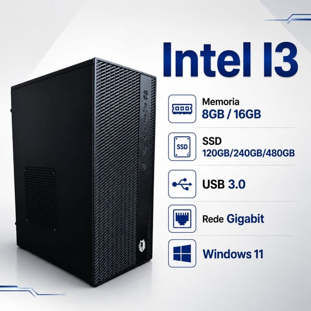 Computador i3 4130 8/16GB Ram SSD 120/240/480GB USB 3.0 Rede Gigabit Windows 11