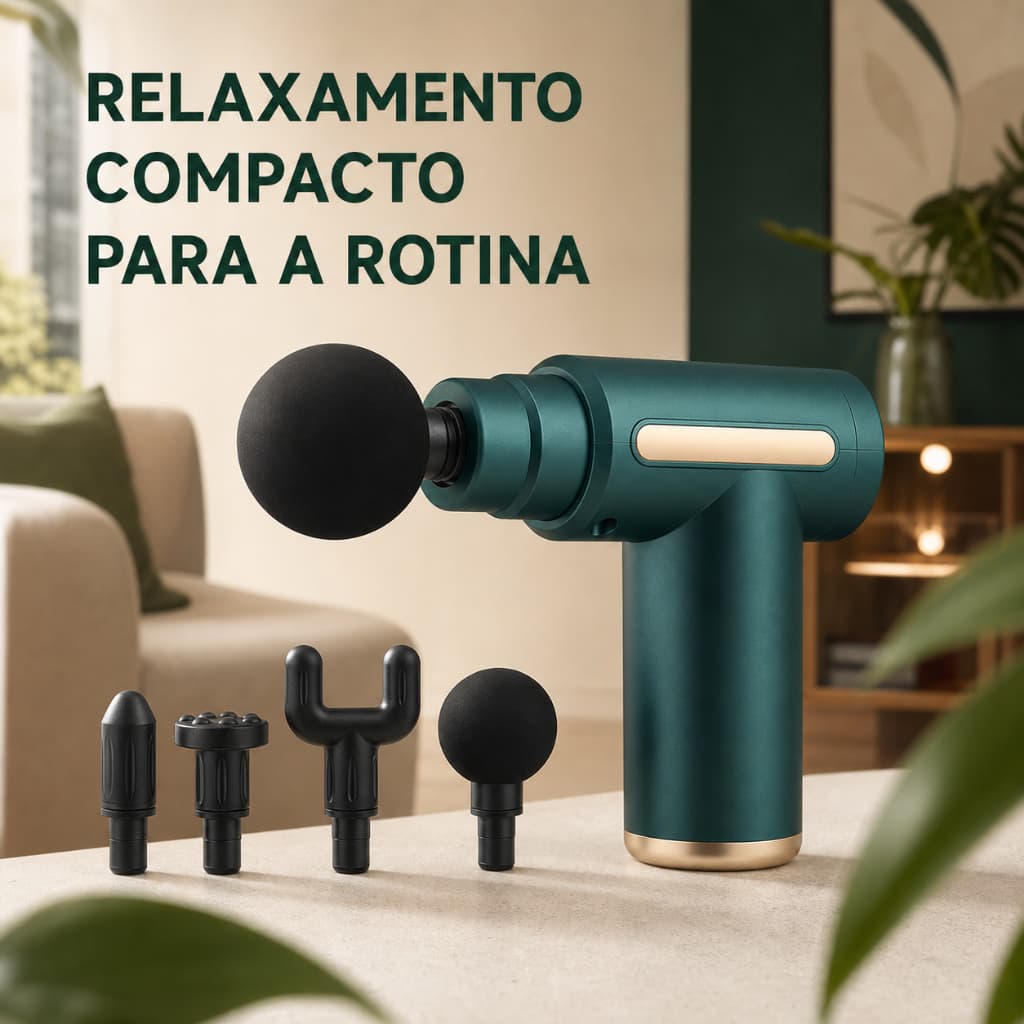 Massageador Muscular Portátil com 5 Cabeças Intercambiáveis para Pescoço, Ombros, Costas, Braços, Pernas e Pós-Treino