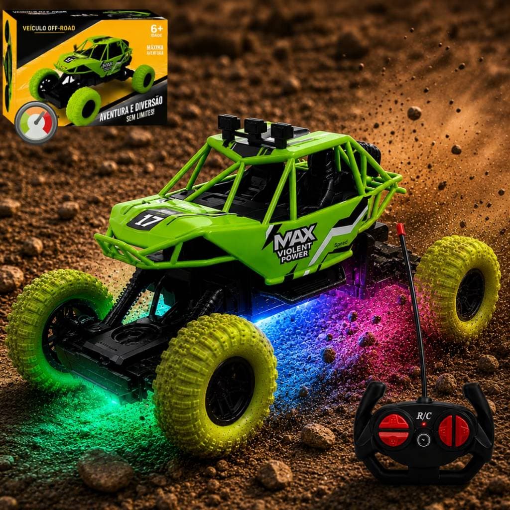 Carrinho de Controle Remoto Super Carro Infantil Jeep off Road Luz LED Alta Velocidade