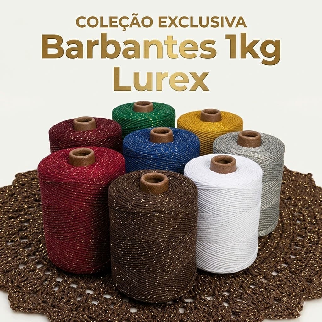 Barbante Com Brilho Dourado 1kg Fio 6 - Ideal Para Croche,Tapete e Souplast - Linha Exclusiva Barbantes do Brasil
