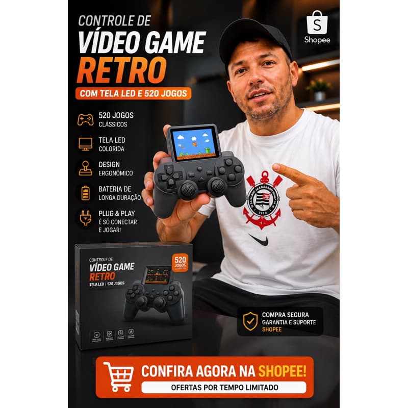 🎮 Controle de Vídeo Game Retrô Super Game 10 com Tela LED + 520 Jogos Clássicos | Portátil, Plug & Play