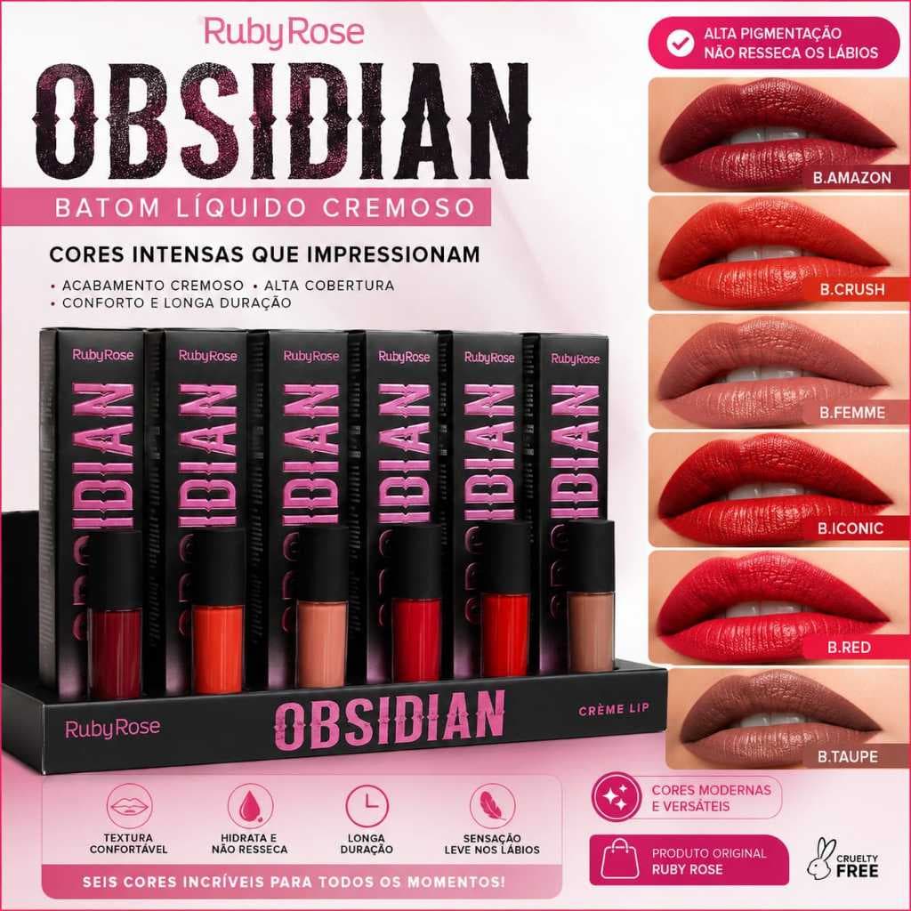 Batom Líquido Obsidian Ruby Rose HB-7100 - Batom Matte, longa Duração Maquiagem original