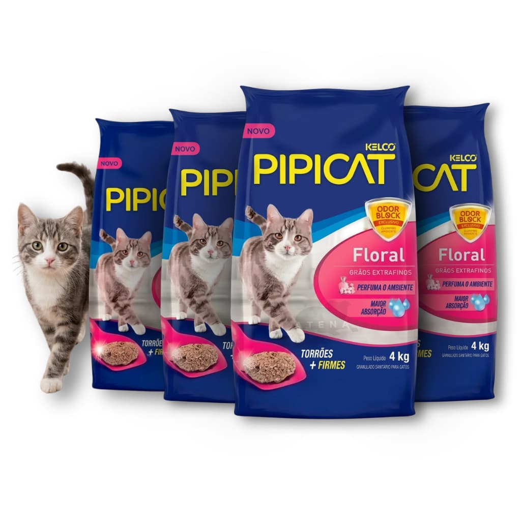 Kit 4 Areia Sanitária Para Gatos Higienica Pipicat Floral Perfumada 4 Kg