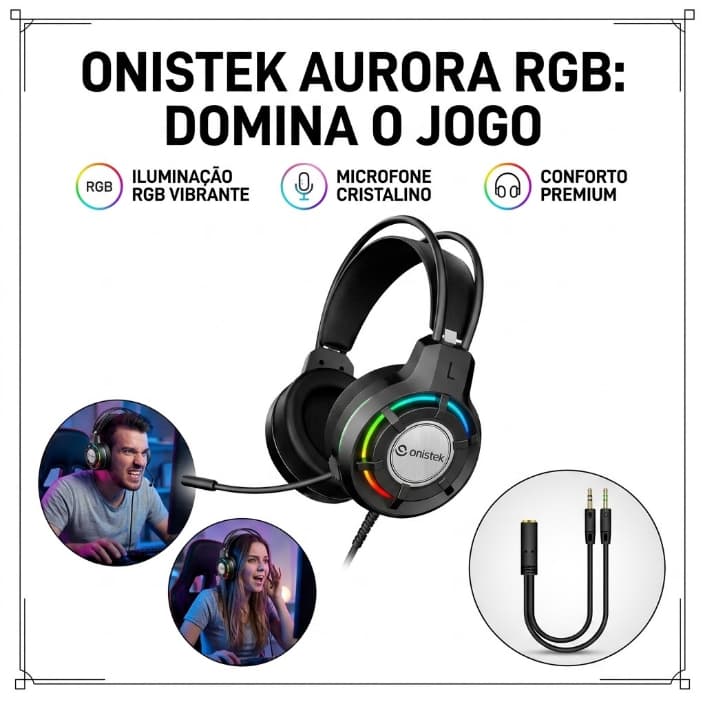 Headset Gamer RGB ON-FN637 50mm com Microfone para PC, P4, P5, Xbox, Notebook e Jogos