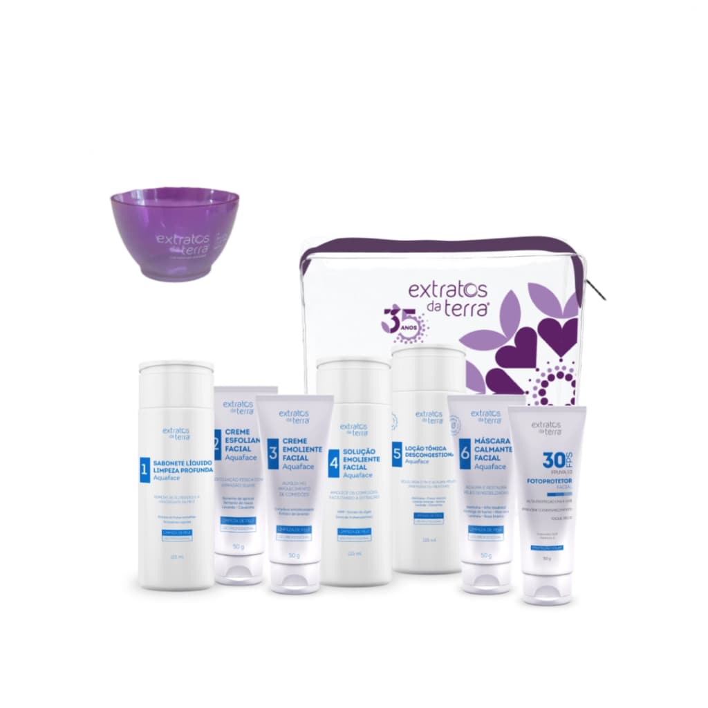 KIT LIMPEZA DE PELE FACIAL COMPACTO AQUAFACE COM O1 MINI CUBETA 60L- EXTRATOS DA TERRA