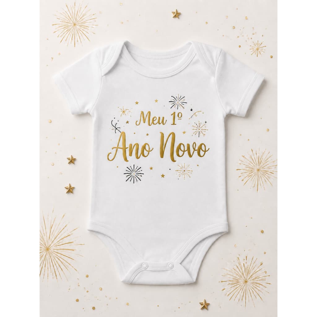 Body Bebê Ano Novo Réveillon Branco Manga Curta Roupa Infantil Menino Menina Reveillon Bebê Festa