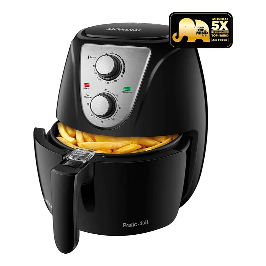 Fritadeira Sem Óleo Air Fryer Pratic 3,6l Mondial Preto/Inox
