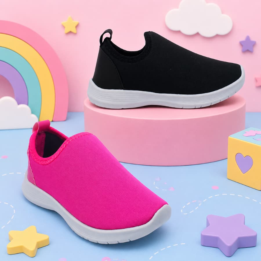 Kit 2 Pares Tênis Calce Fácil Liso Infantil Menina Confortável Escolar Macio Volta as Aulas Promoção