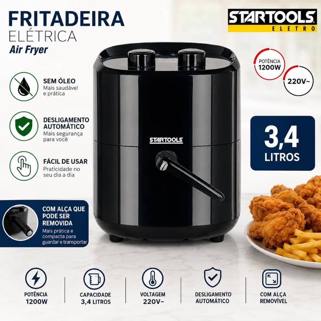 Fritadeira Air Fryer Startools Premium Antiaderente sem oleo 1200w 3,4l 220v 3.4l