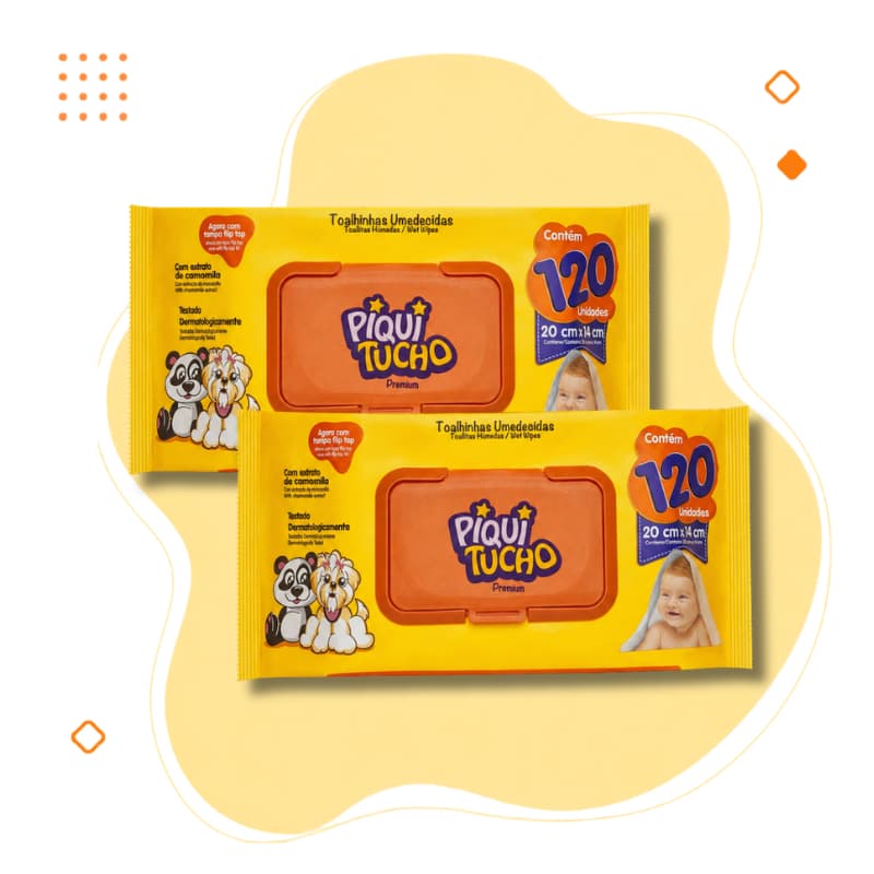 Kit 2 Toalhinhas Umedecidas Piquitucho Premium 240 Lenços