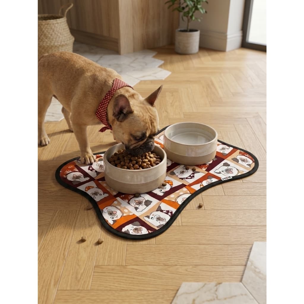 Tapete Comedouro jogo americano Pet Para Ração e Água Formato Ossinho Impermeável Antiderrapante Cachorro Gato 49x34cm