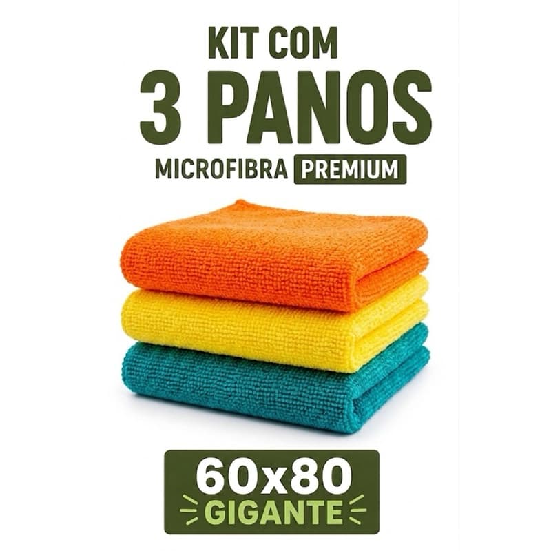 Kit 3 Panos Microfibra Premium 80x60cm Multiuso Alta Absorção Limpeza Casa Carro Vidros