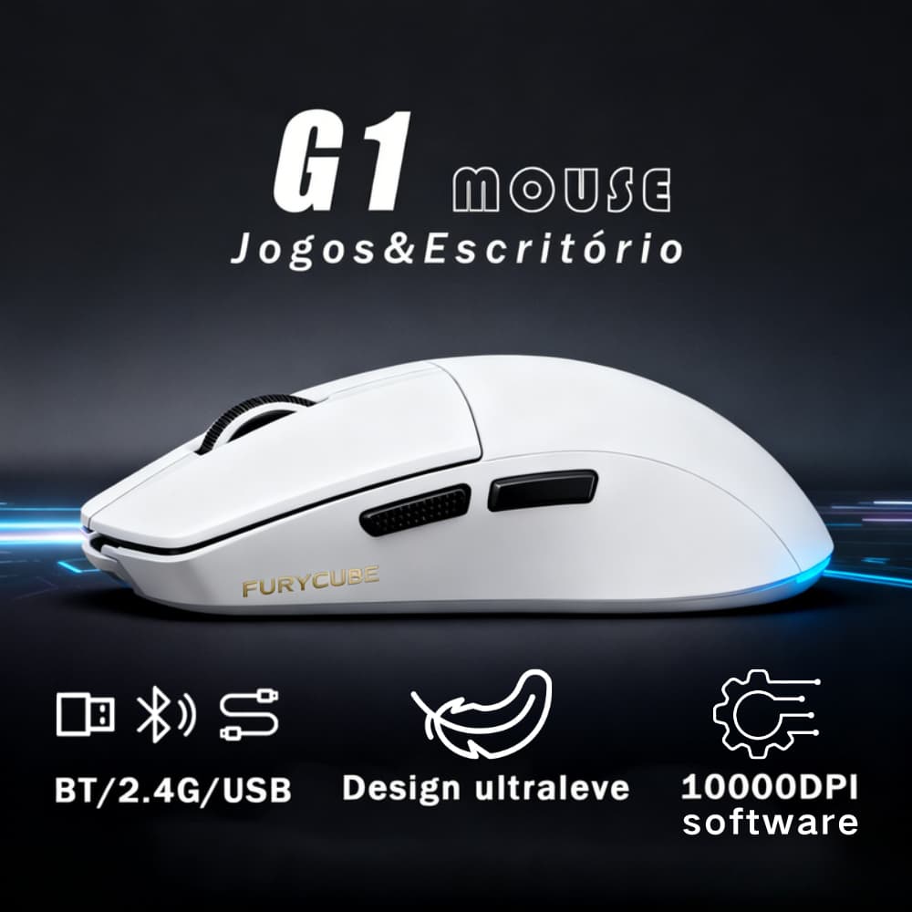 FURYCUBE G1 lightweight Mouse sem fio software Ergonômico 53g 10000DPI Bluetooth USB 2.4G Para Laptop PC