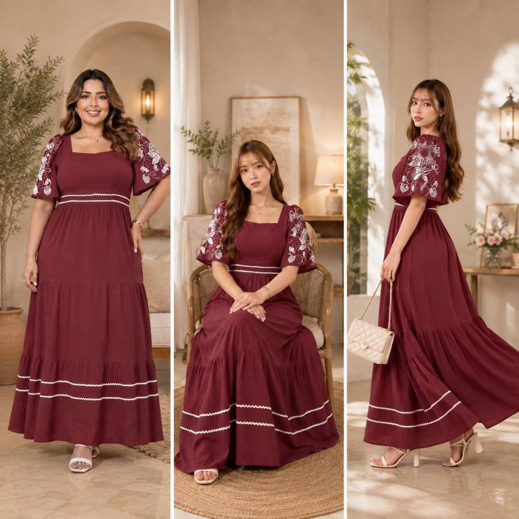 Vestido Longo Feminino com Manga estampado Plus Size forrado