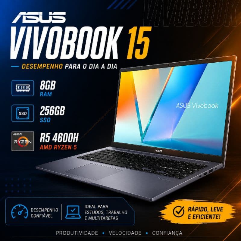 Notebook Asus Vivobook 15 Ryzen 5 4600H 8GB RAM 256GB SSD – Laptop Gamer/Estudo/Trabalho