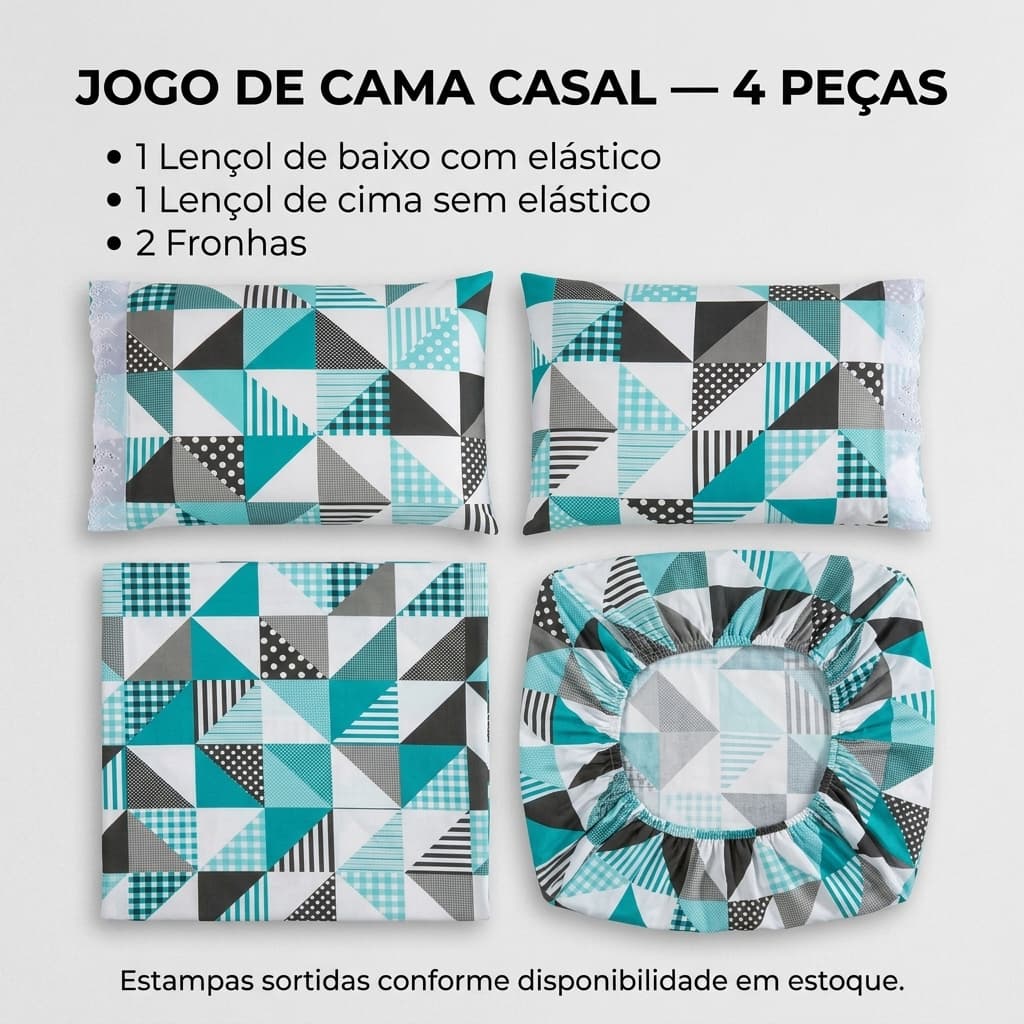 Jogo de Lençol Casal Estampado 4 Peças Cama Casal Microfibra Macio Confortável Elástico Toque Macio Confortável